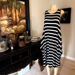 Bella Amore Sleeveless Midi in length Dress black and white striped